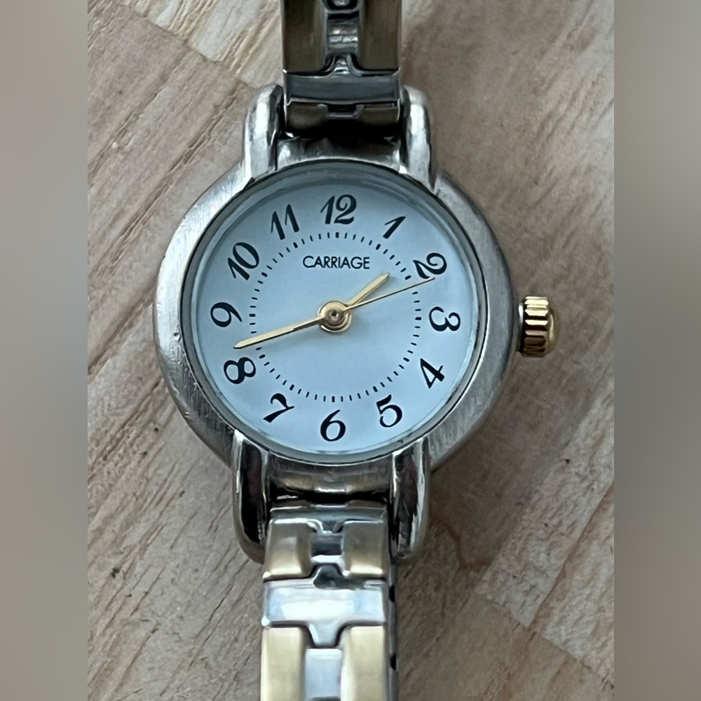 Carriage Ladies Watch White Dial Two Tone Stretch Stainless Bracelet